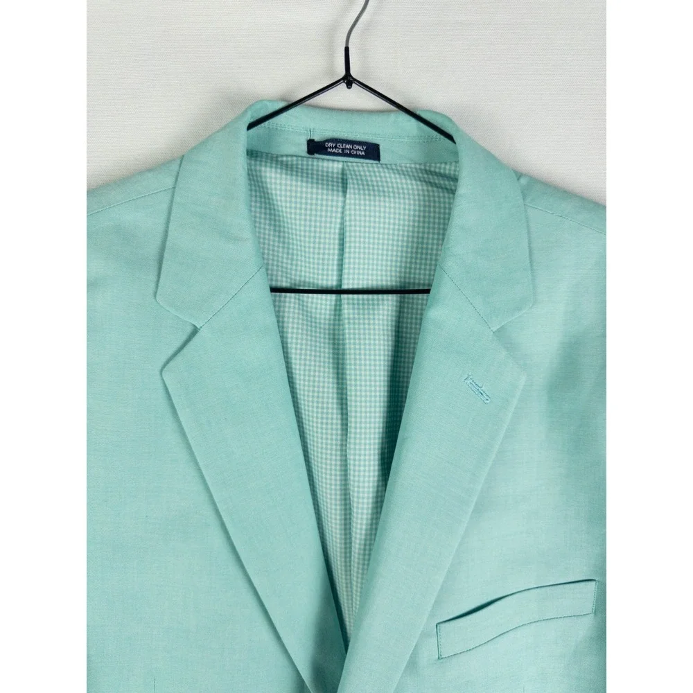 Saddlebred Mint Turquoise Sport Coat Blazer Mens Gingham Lined 42R Preppy Countr